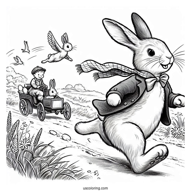 Thomas McGregor Chasing Peter Rabbit Coloring Page, Flops, Mopsy, Cotton Tail, And Friends
