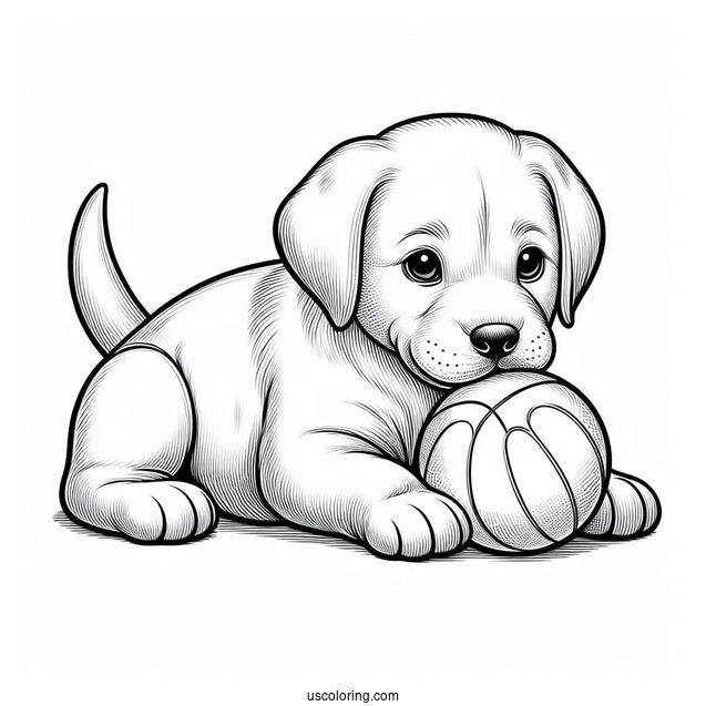 Realistic Labrador Puppy Playing With Ball Coloring In
