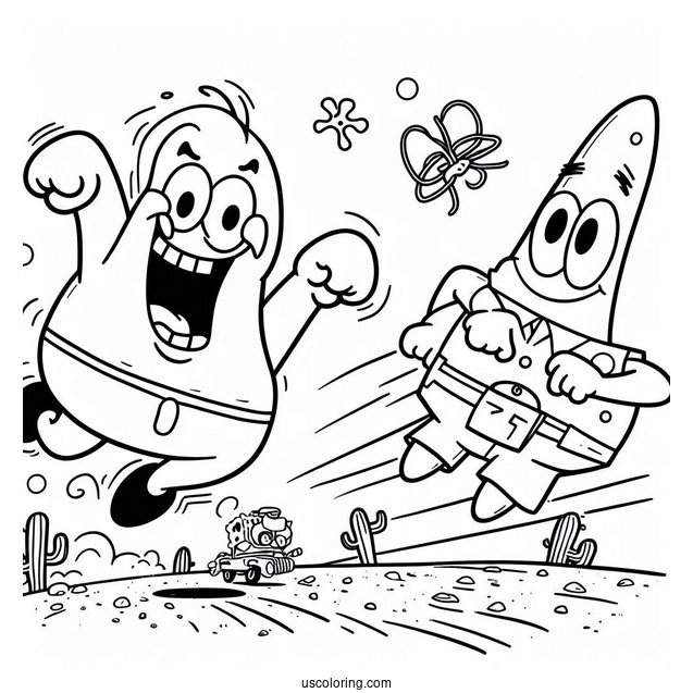 Flying Dutchman Chasing SpongeBob Coloring Page And Patrick Star