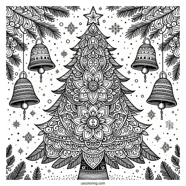 Christmas Tree With Bells Christmas Mandala Coloring Page