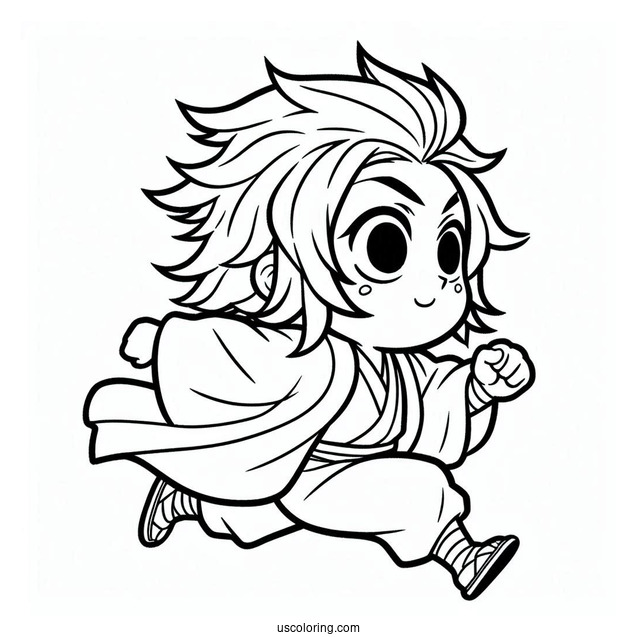 Easy Outline Of Running Tanjiro Coloring Page For Kids