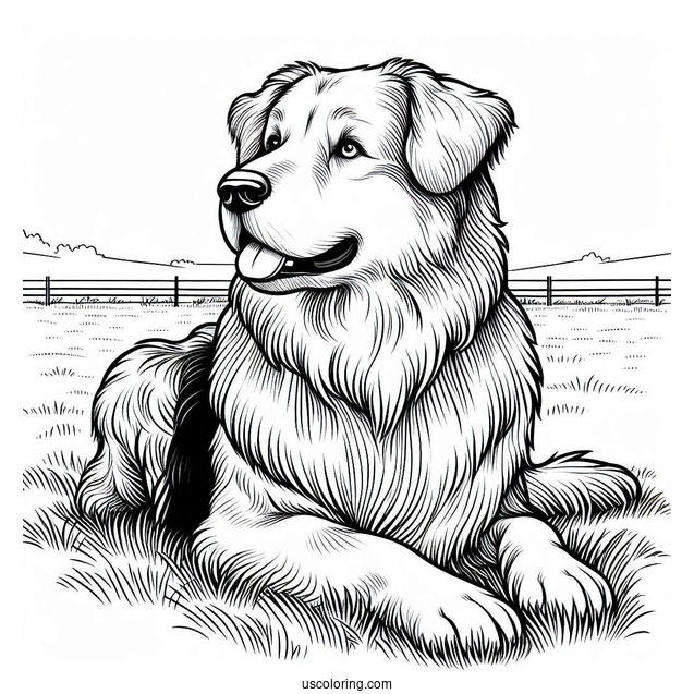 Large Sheepdog Resting In The Field Coloring Page