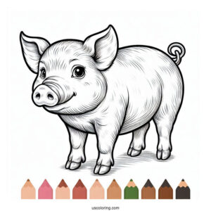 Coloring Page Of a Realistic Looking Pig
