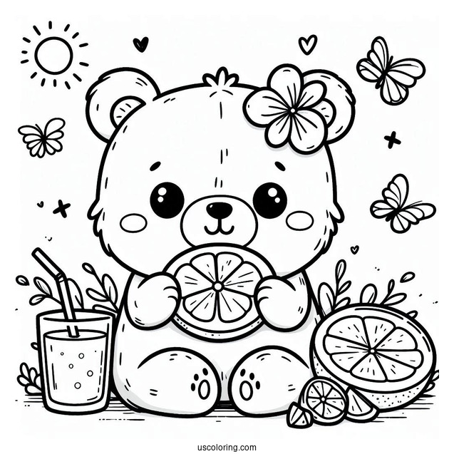 Cute Coloring Page Cartoon Bear Eating Orange Slice