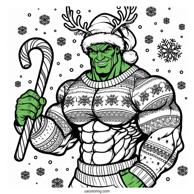 Christmas Hulk Coloring Page For Kids