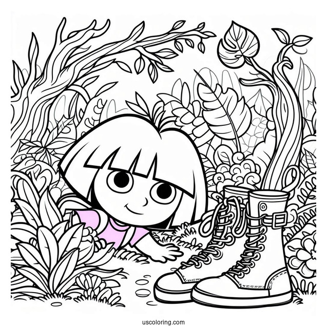 Dora And Boots Quietly Creeping Coloring PAge