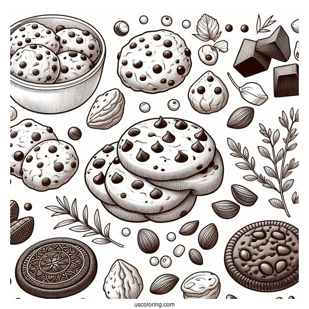 Chocolate Chip Cookies Coloring Sheet