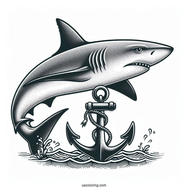 Realistic Hammerhead Shark Coloring Page With Anchor