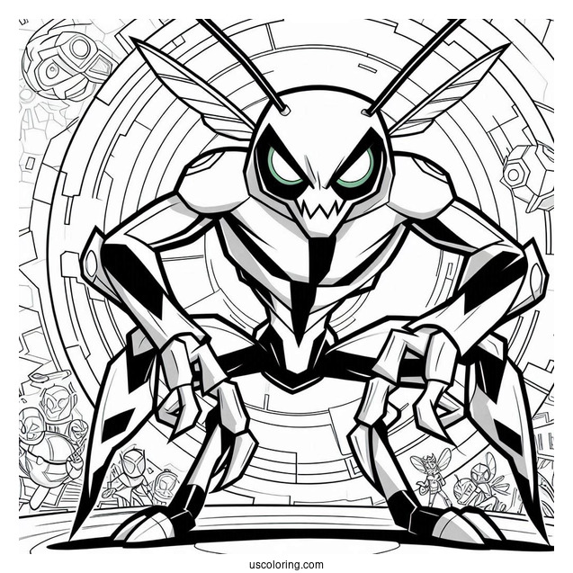 Ben 10 Coloring Page Of Stinkfly In Front Of Omnitrix