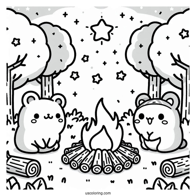 Sumikko Gurashi Coloring Page Of Backyard Bonfire With Minnikos