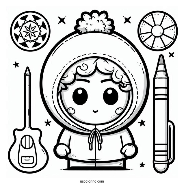 South Park Coloring Page Of Kawaii Kenny, Kyle, Eric, And Stan For Kids