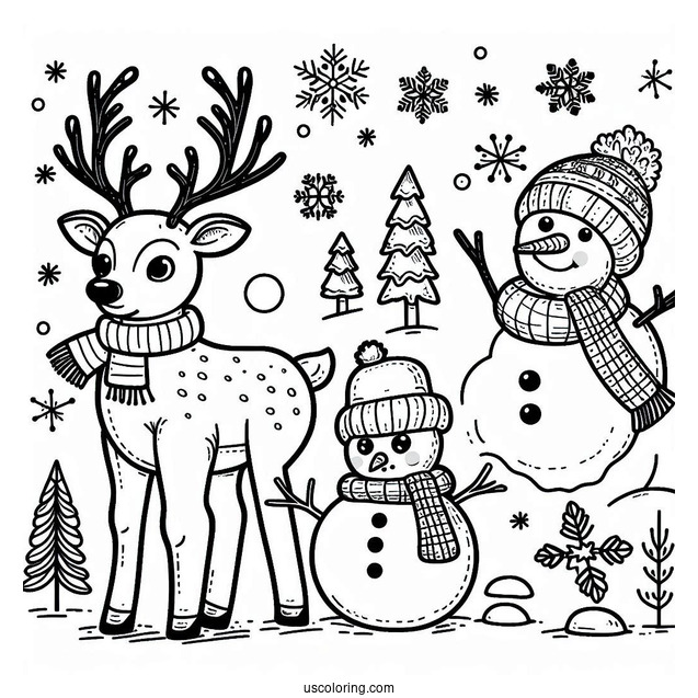 Reindeer And Snowman To Color