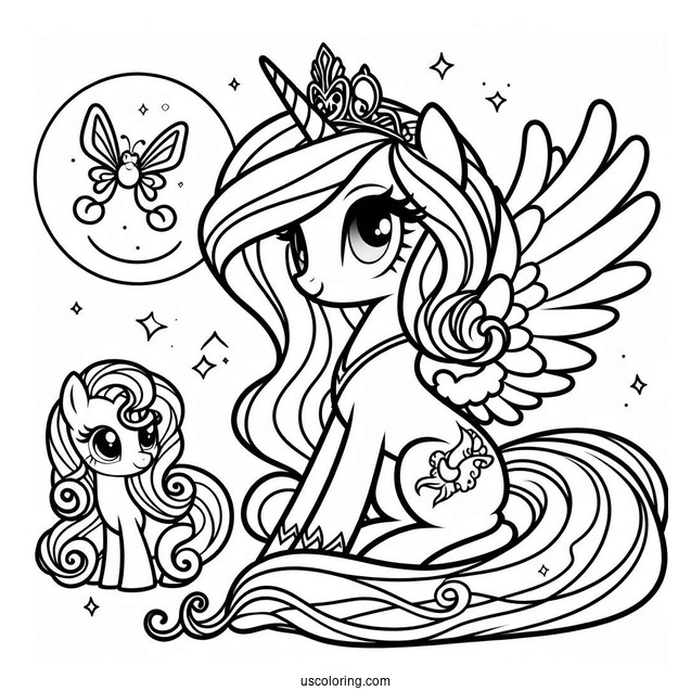 Easy Princess Luna Coloring Page With Sweetie Belle And Fluttershy For Kids