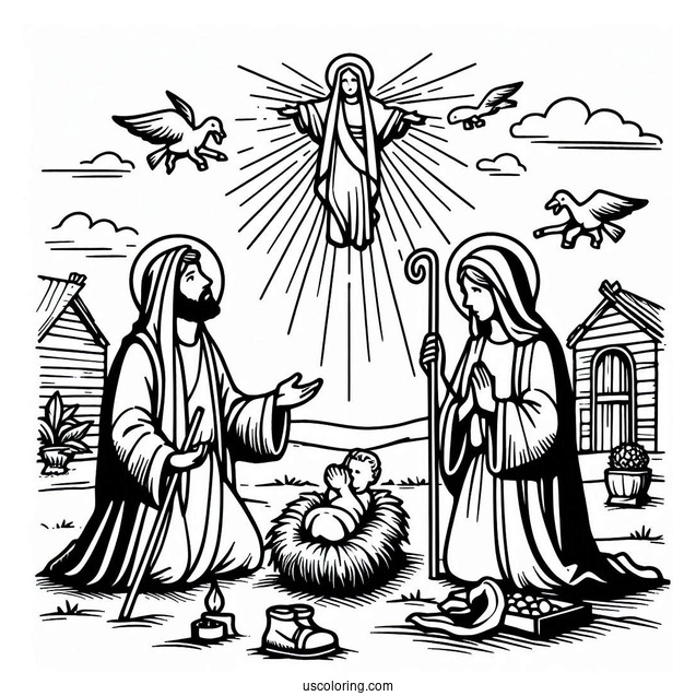 Easy Nativity Coloring Page For Kids