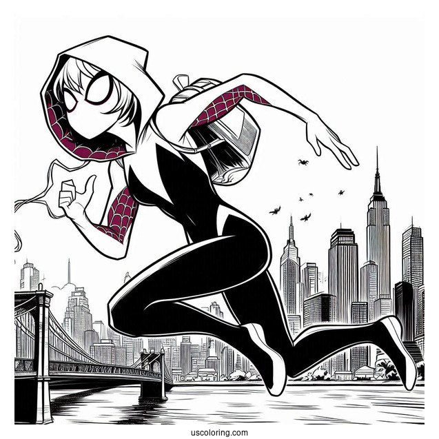 Comic Spider-Gwen Coloring Page Running In The City