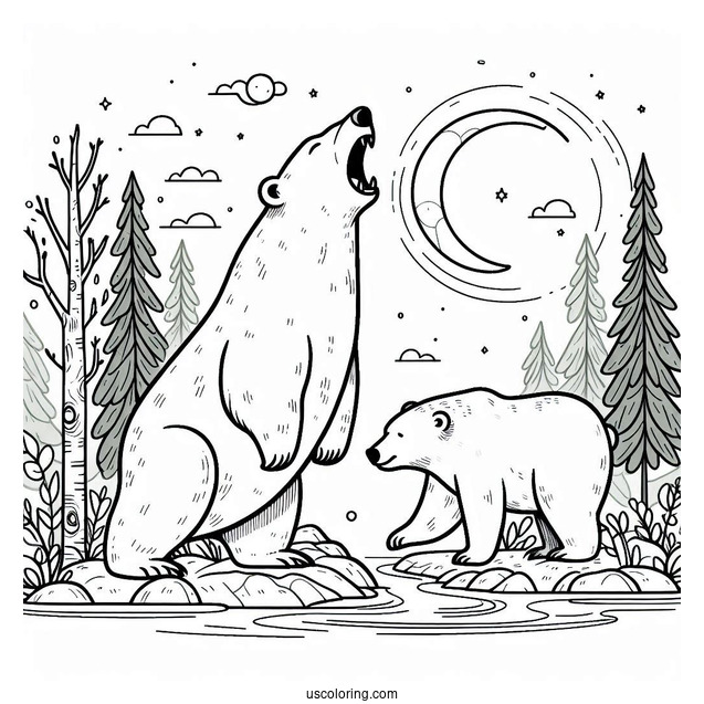 Polar Bear Roaring Coloring Page