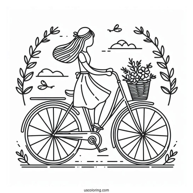 Bicycle Coloring Page Flashcard For Kids