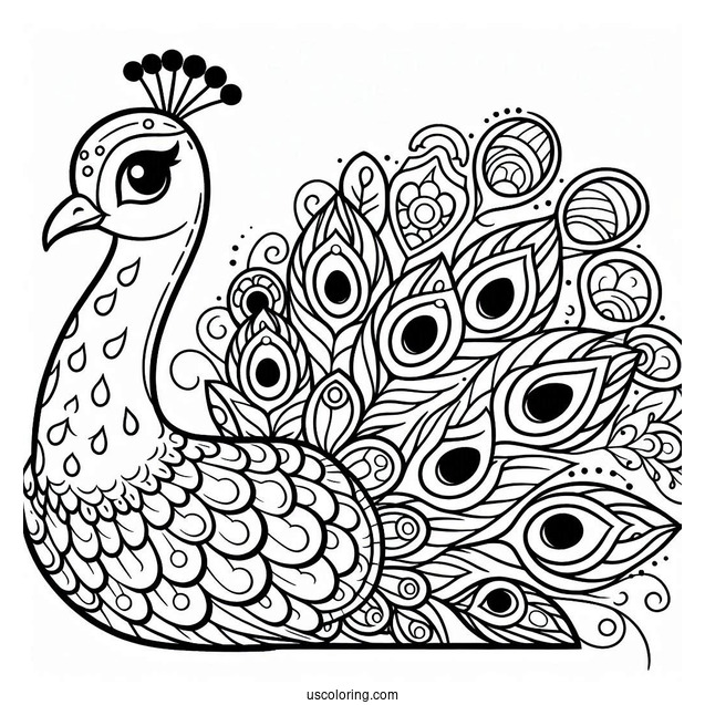 Smiling Cartoon Peacock Coloring Sheet