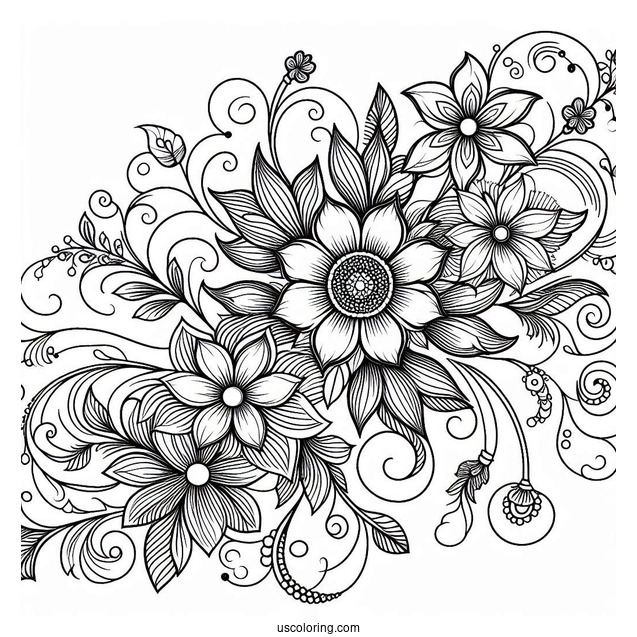 Easy Flowing Floral Pattern Coloring Page