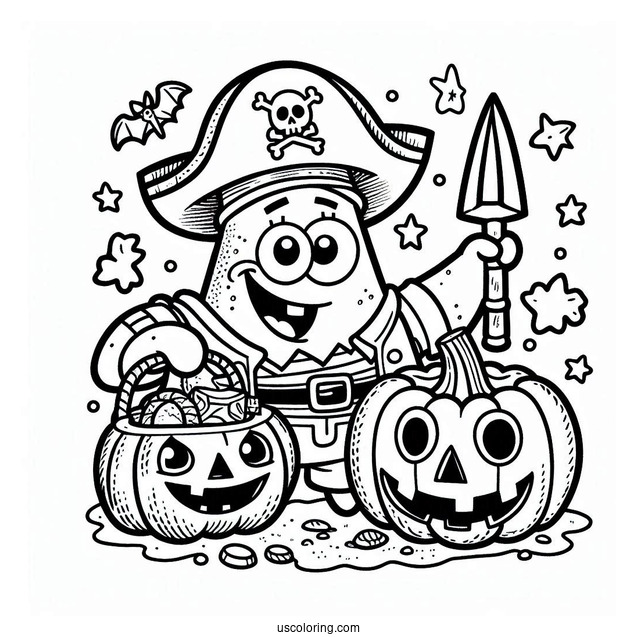 Pirate Patrick Star And SpongeBob Coloring Page On Halloween