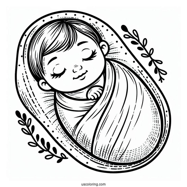 Baby Coloring Page Swaddled In Blanket