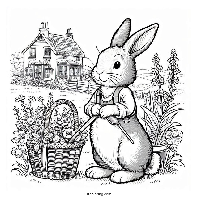 Detailed Peter Rabbit Coloring Page In The Garden For Kids
