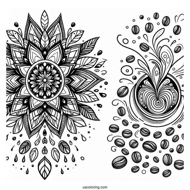Coffee Coloring Pages Of Mandala With Beans And Spills