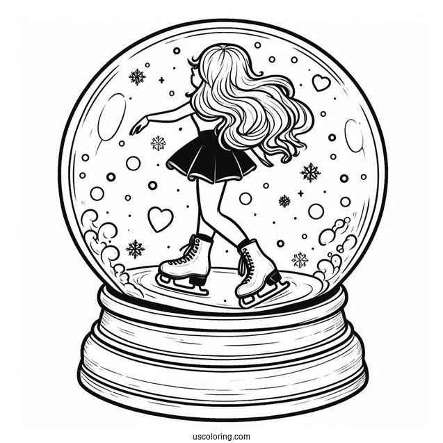 Easy Ice Skates Inside A Snow Globe Coloring Page For Kids