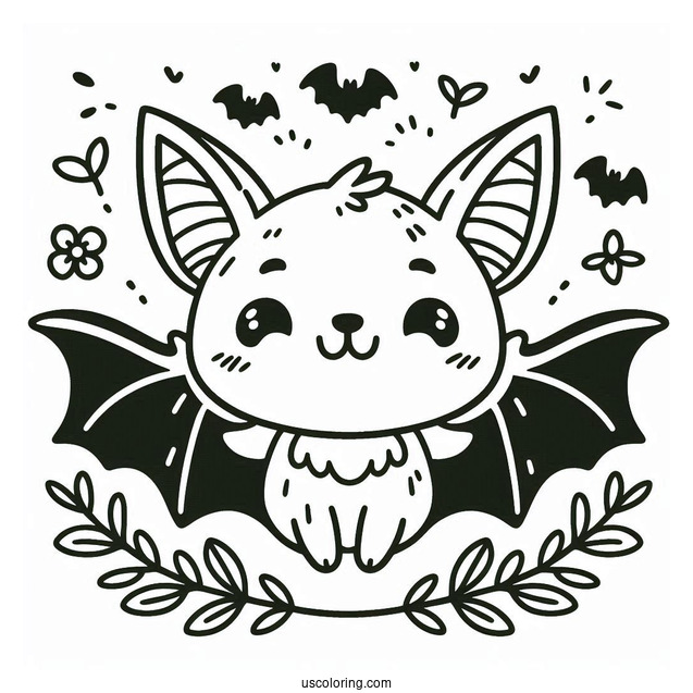 Simple Happy Bat Coloring Page For Preschoolers