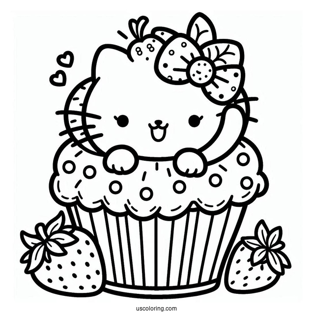 Hello Kitting Cupcake Coloring Page