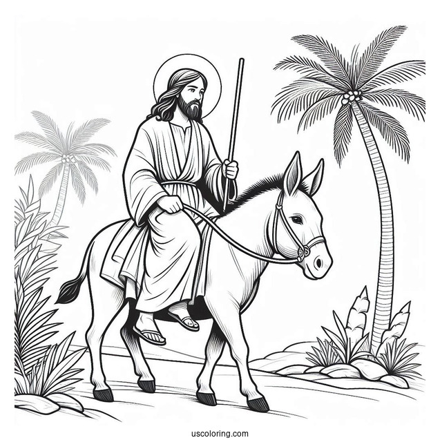 Jesus Coloring Page Riding A Donkey On Palm Sunday