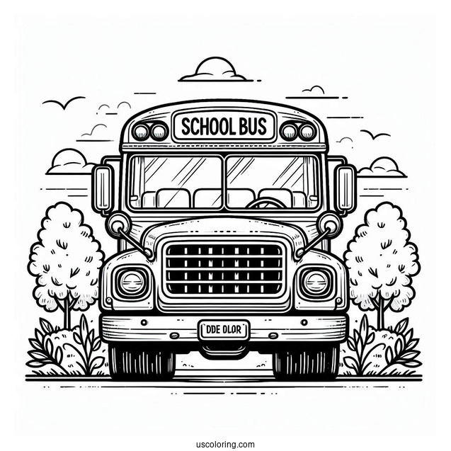 Front View Of School Bus To Color