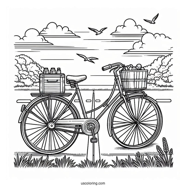 Delivery Bicycle Coloring Page Parked On The Road
