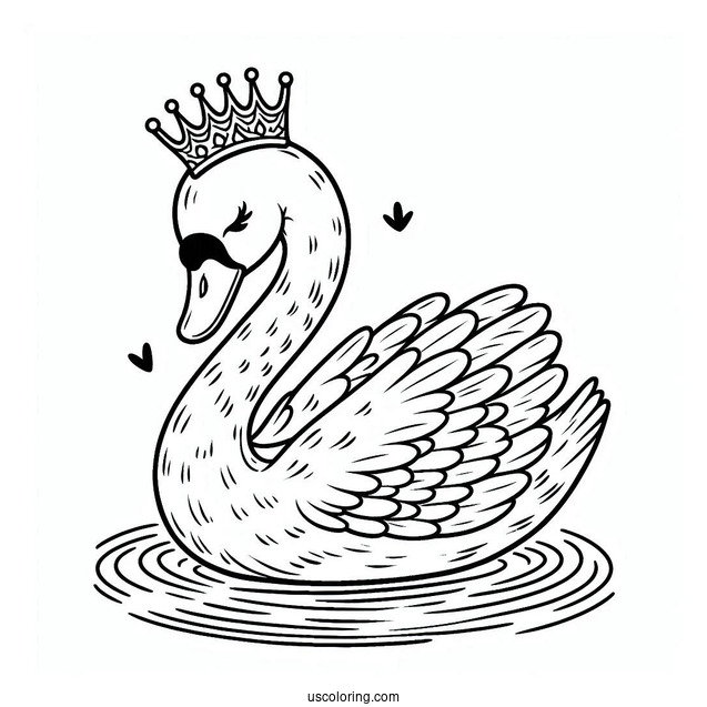 Swan Coloring Page With Crown In The Pond
