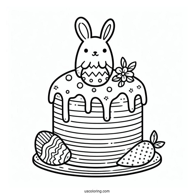 Coloring Page Of Easter Cake With Bunny And Egg Topper
