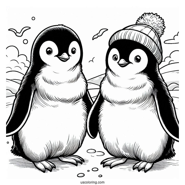 Two Adelie Penguins In Antartica Coloring Page