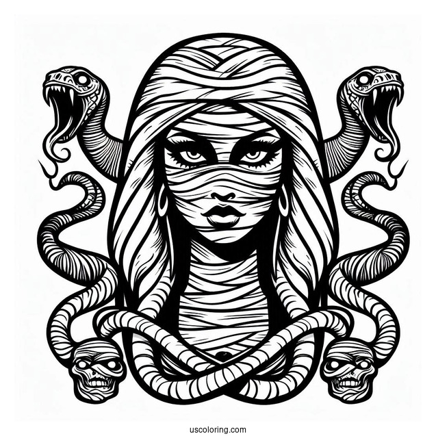 Evil Female Mummy Coloring Page With Serpent