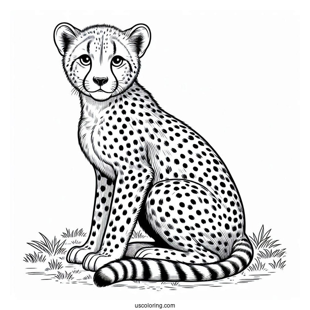 Adult Cheetah Coloring Page Sitting Down