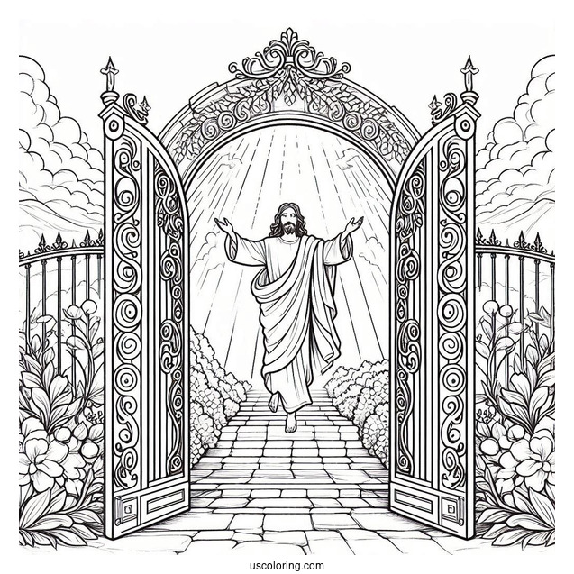 Jesus Coloring Page At The Pearly Gates