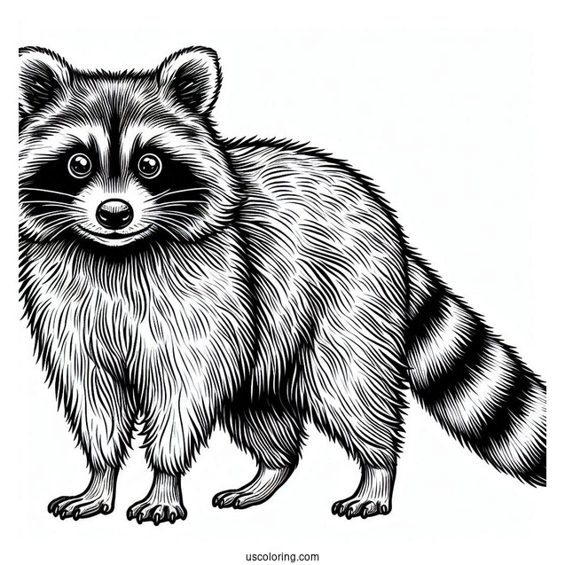 Realistic Raccoon Coloring Page Standing For Kids