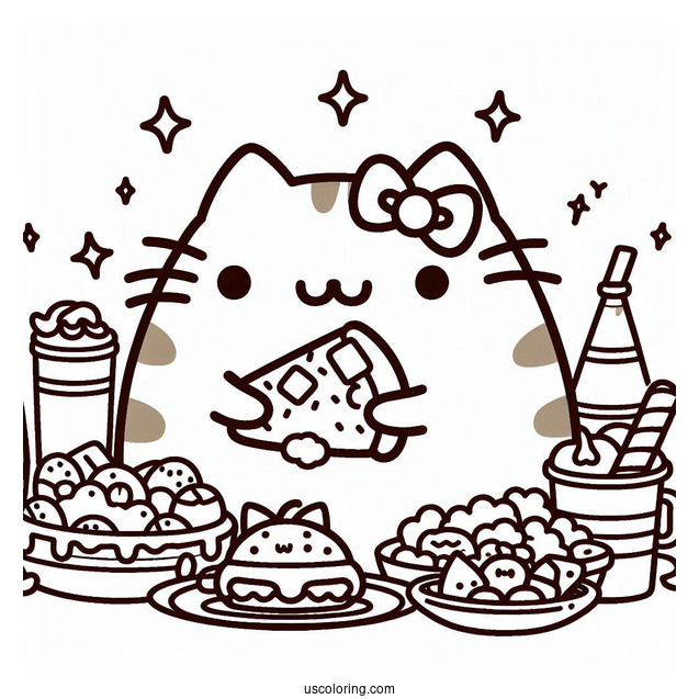 Pusheen With Lots Of Food Coloring Page