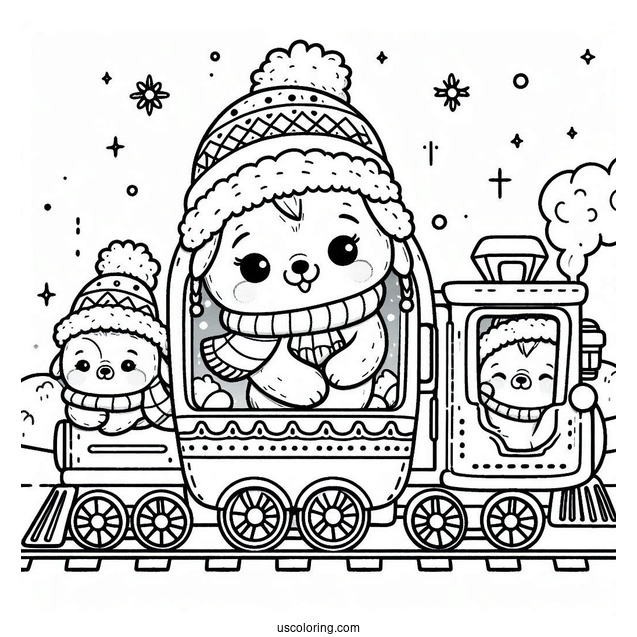 Kawaii Polar Express Coloring Page Passengers For Preschoolers