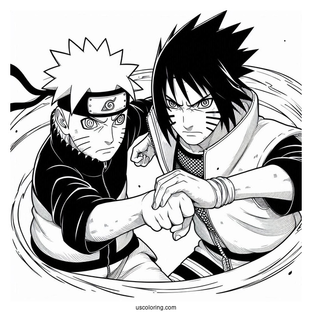 Naruto Fighting Beside Sasuke Coloring Page In Shippuden