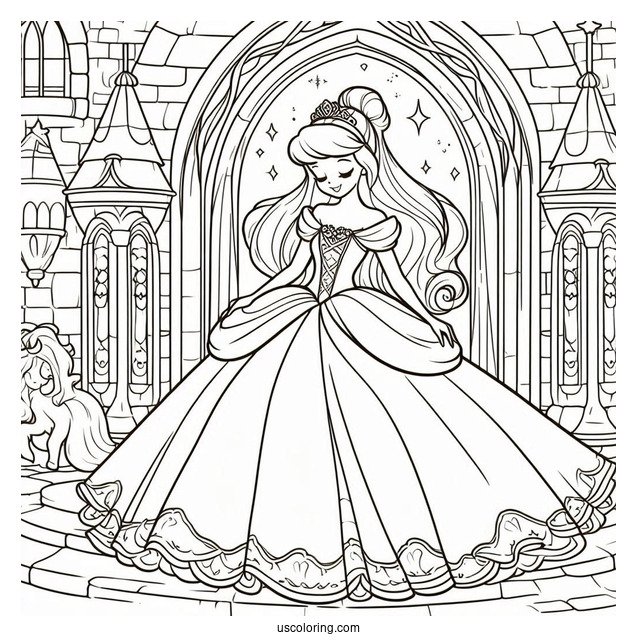 Princess Coloring Page Of Cinderella Inside Castle