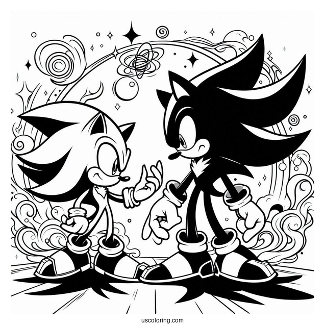Shadow Coloring Page And Sonic Playing Side By Side