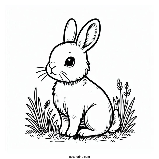 Baby Rabbit Standing In Grass Coloring Page