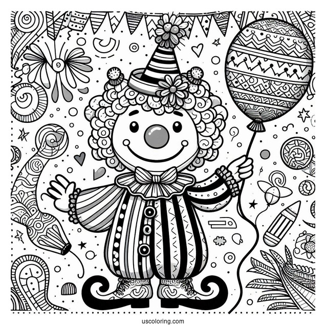 Frightening Pennywise Coloring Page Holding A Balloon With Bloody Handprints