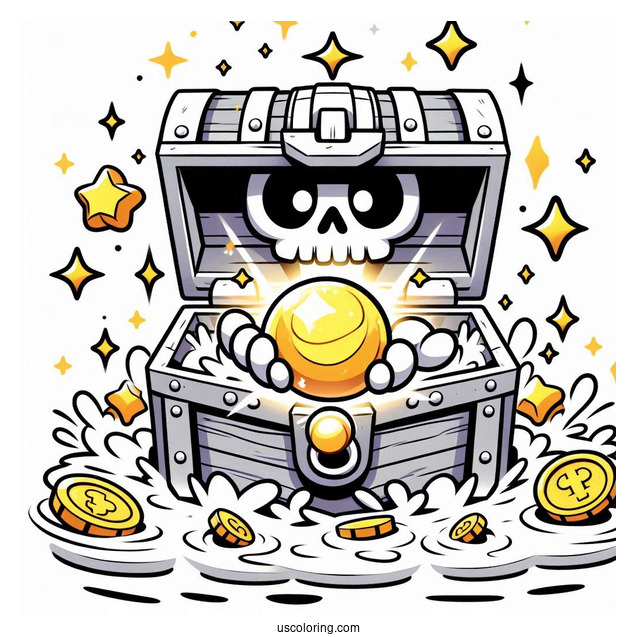 Brawl Stars Coloring Page Of Sunken Chest Holding Up Gold Orb