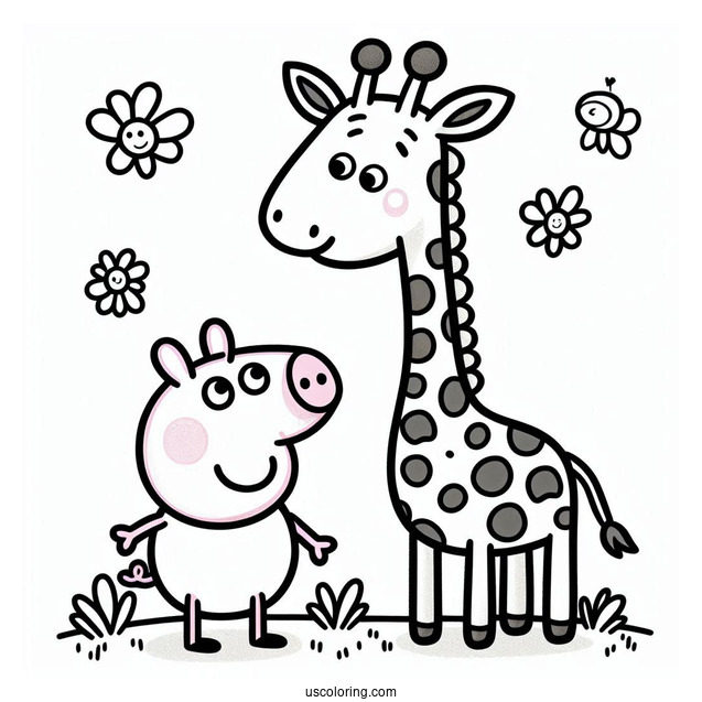 Peppa Pig And Gerald Giraffe Coloring Page