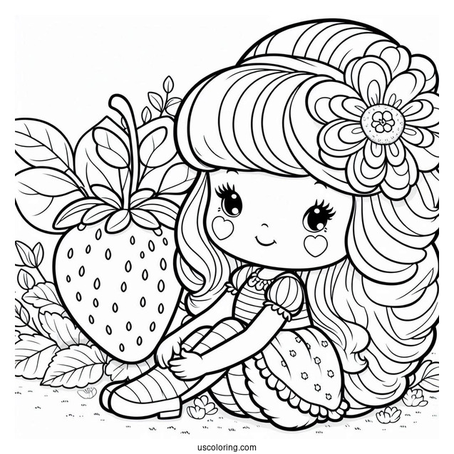 Strawberry Shortcake Coloring Page Sitting On Large Flower
